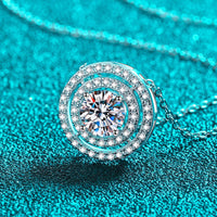 Moissanite Round Pendant Rhodium-Plated Necklace