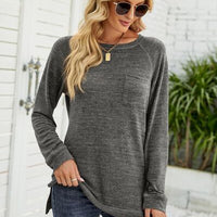 Heathered Slit Round Neck T-Shirt