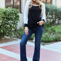 Celeste Design Full Size Color Contrast Long Sleeve Top