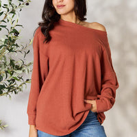 BOMBOM Drop Shoulder Long Sleeve Blouse with Pockets