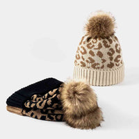 Leopard Pom-Pom Cuffed Beanie