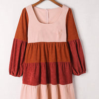 Color Block Square Neck Tiered Dress