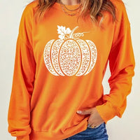 Round Neck Dropped Shoulder Pumpkin Graphic Sweatshirt