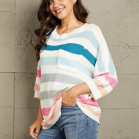 Woven Right Striped Round Neck Sweater with Breast Pocket