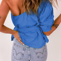 Tied Puff Sleeve One-Shoulder Top