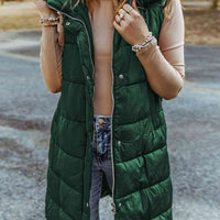 Longline Hooded Sleeveless Puffer Vest