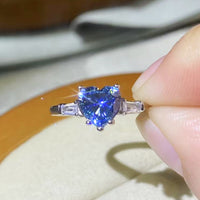 1 Carat Moissanite Heart-Shaped Platinum-Plated Ring in Blue