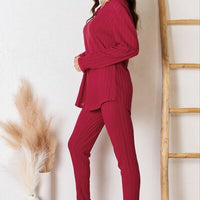 Basic Bae Full Size Notched Long Sleeve Top and Pants Set