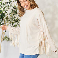 Celeste Full Size Fringe Detail Long Sleeve Blouse