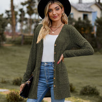 Ribbed Button-UP Cardigan with Pockets