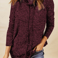 Heathered Drawstring Mock Neck Sweatshirt