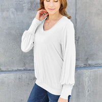 Basic Bae Full Size V-Neck Lantern Sleeve Blouse