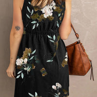 Printed Scoop Neck Sleeveless Buttoned Magic Dress