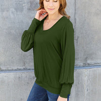 Basic Bae Full Size V-Neck Lantern Sleeve Blouse