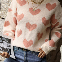 Heart Pattern Dropped Shoulder Sweater