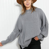 Zenana Comfort Awaits Full Size Slouchy Side Slit Sweater