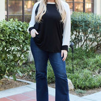 Celeste Design Full Size Color Contrast Long Sleeve Top