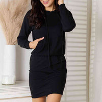 Culture Code Full Size Drawstring Long Sleeve Hooded Dress