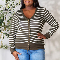 Zenana Full Size Striped Snap Down Cardigan