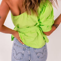 Tied Puff Sleeve One-Shoulder Top