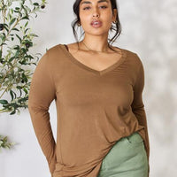 Zenana Full Size Long Sleeve V-Neck Top