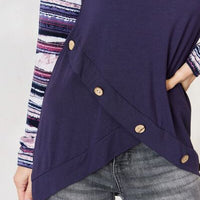 Celeste Full Size Buttoned Striped Long Sleeve Top
