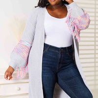 Woven Right Fringe Sleeve Dropped Shoulder Cardigan