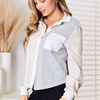 Double Take Color Block Curved Hem Shirt