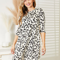 Celeste Full Size Leopard Three-Quarter Sleeve Dress with Pockets