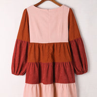 Color Block Square Neck Tiered Dress