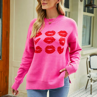 Lip Graphic Slit Dropped Shoulder Sweater