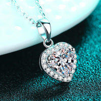 1 Carat Moissanite Heart Pendant Chain Necklace