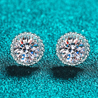 1 Carat Moissanite Rhodium-Plated Round Stud Earrings