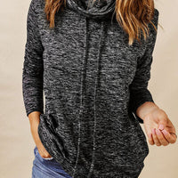 Heathered Drawstring Mock Neck Sweatshirt