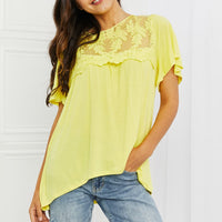 Culture Code Ready To Go Full Size Lace Embroidered Top in Yellow Mousse