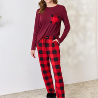 Zenana Full Size Plaid Round Neck Top and Pants Pajama Set