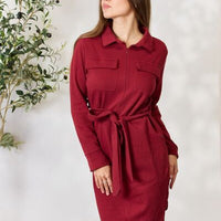 Culture Code Full Size Tie Front Half Zip Long Sleeve Shirt Dress