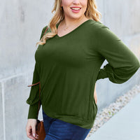 Basic Bae Full Size V-Neck Lantern Sleeve Blouse