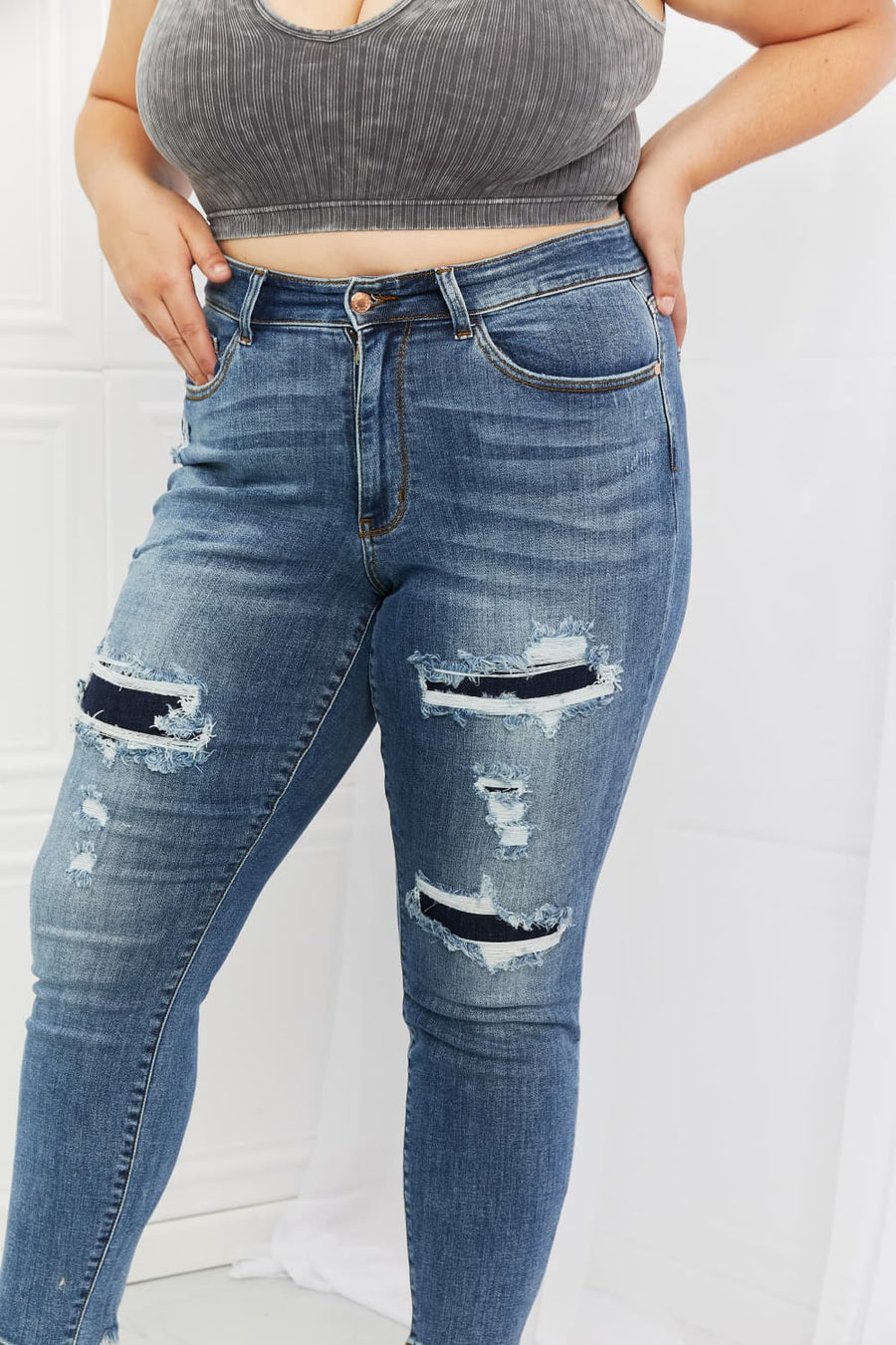 Judy Blue Dahlia Full Size Distressed Patch Jeans