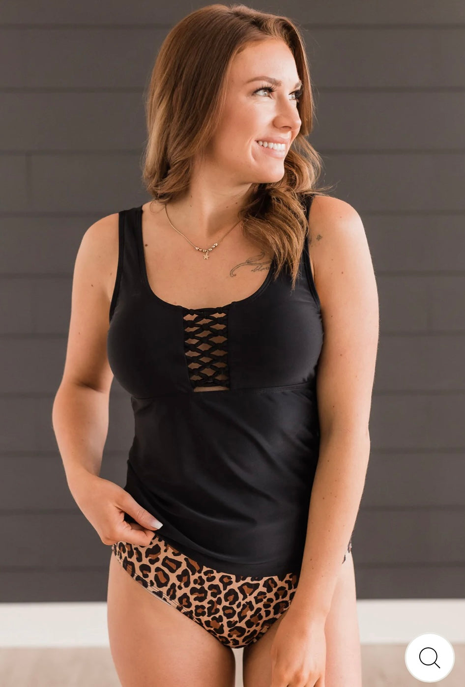Sunny Escape Braided Tankini Swim Top- Black