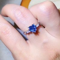 1 Carat Moissanite Heart-Shaped Platinum-Plated Ring in Blue