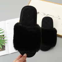 Faux Fur Open Toe Slippers