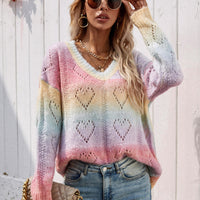 Tie-Dye V-Neck Drop Shoulder Pullover Sweater