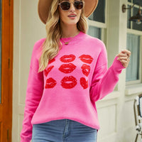 Lip Graphic Slit Dropped Shoulder Sweater