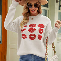 Lip Graphic Slit Dropped Shoulder Sweater