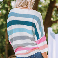 Woven Right Striped Round Neck Sweater with Breast Pocket