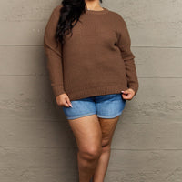 Zenana Breezy Days Plus Size High Low Waffle Knit Sweater