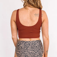Ribbed front knit Tankini top- rust