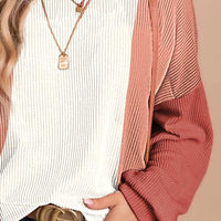 Color Block Ribbed Long Sleeve T-Shirt