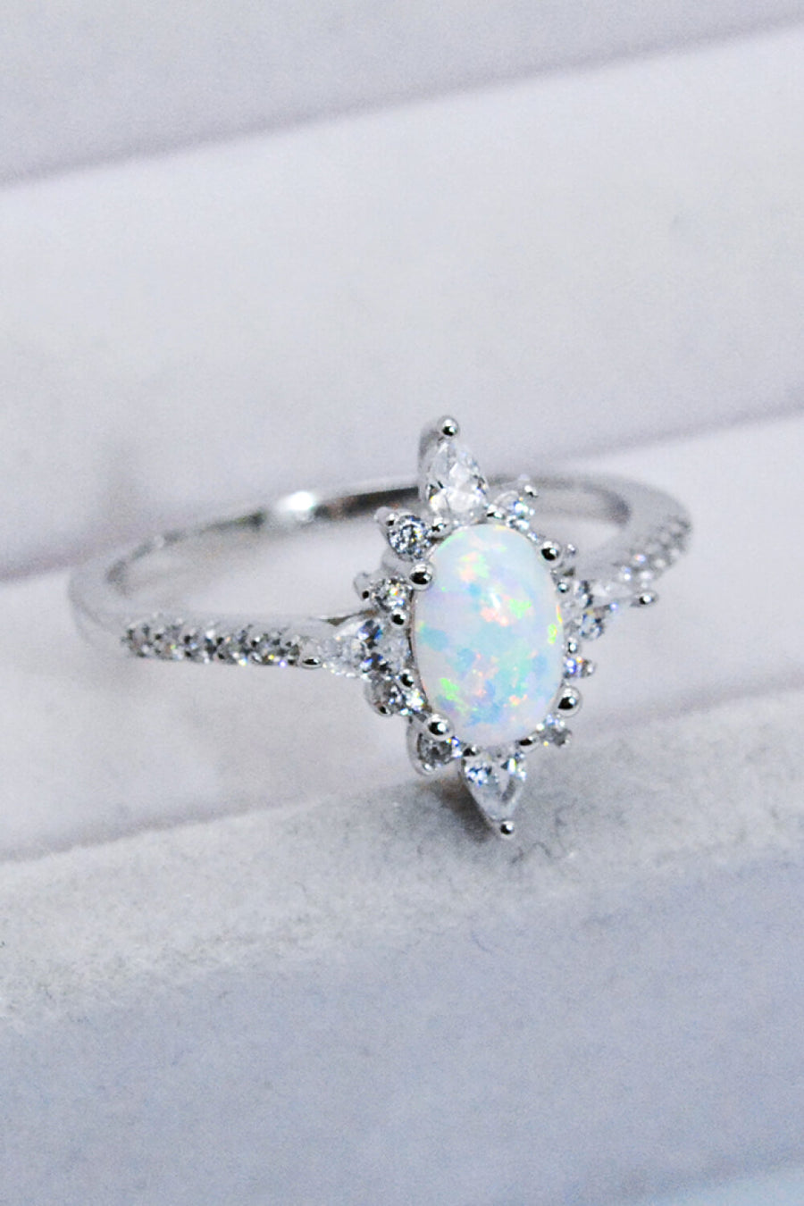 Platinum-Plated Opal and Zircon Ring